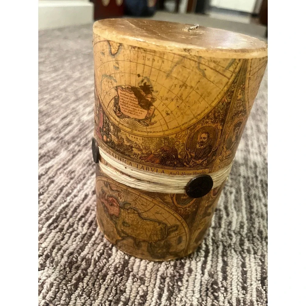 Bombay Old World Map Pillar Candle Unscented Vintage Style 4x6 Large Globe Print